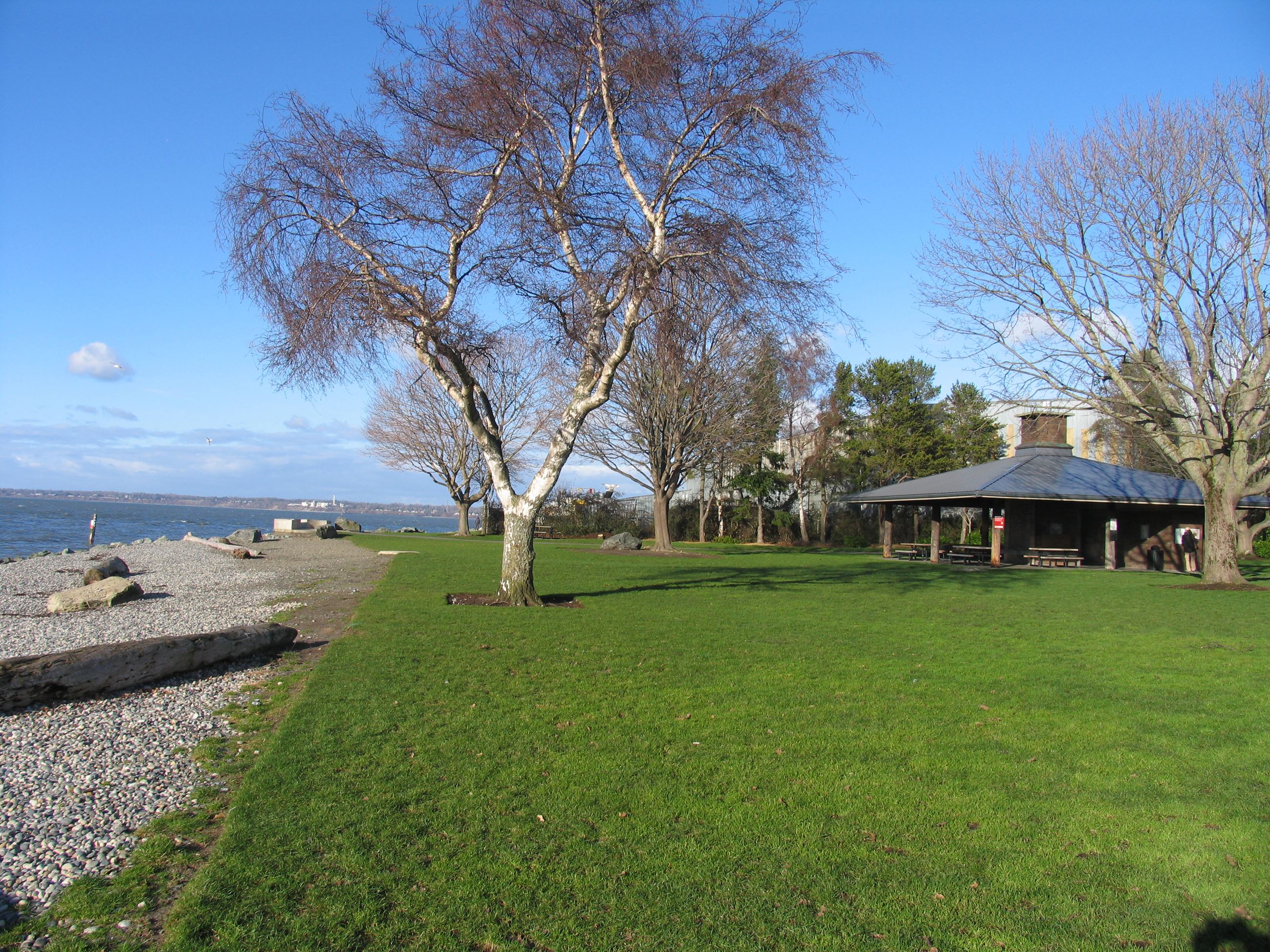 Fairhaven Marine Park picnic shelter and grassy area