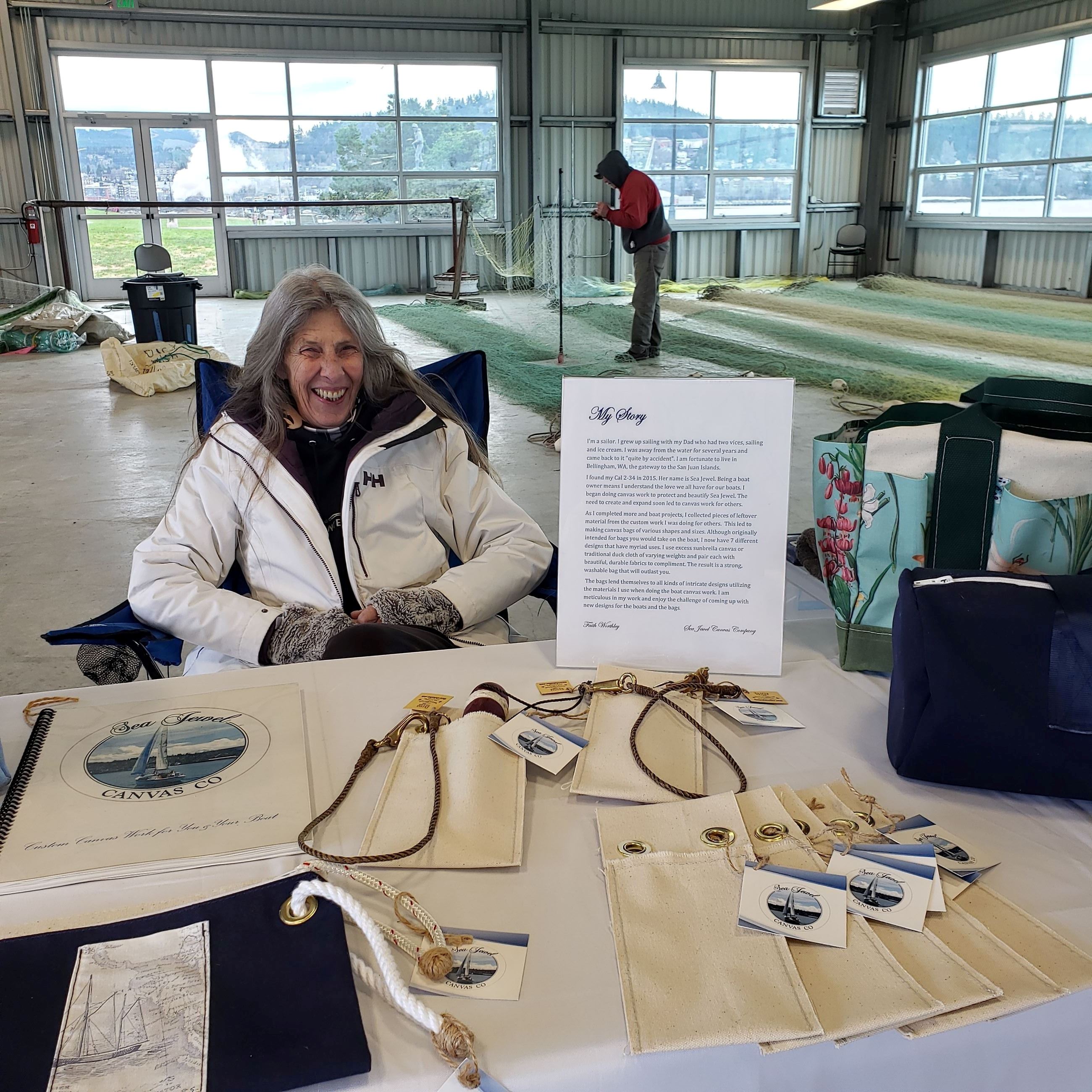 Faith of Sea Jewel Canvas at her table