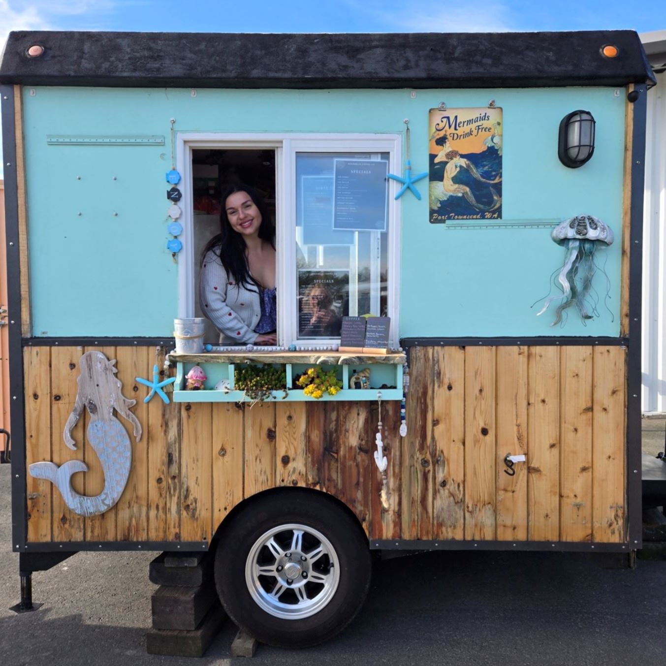 Seashells Coffee Co in the coffee trailer